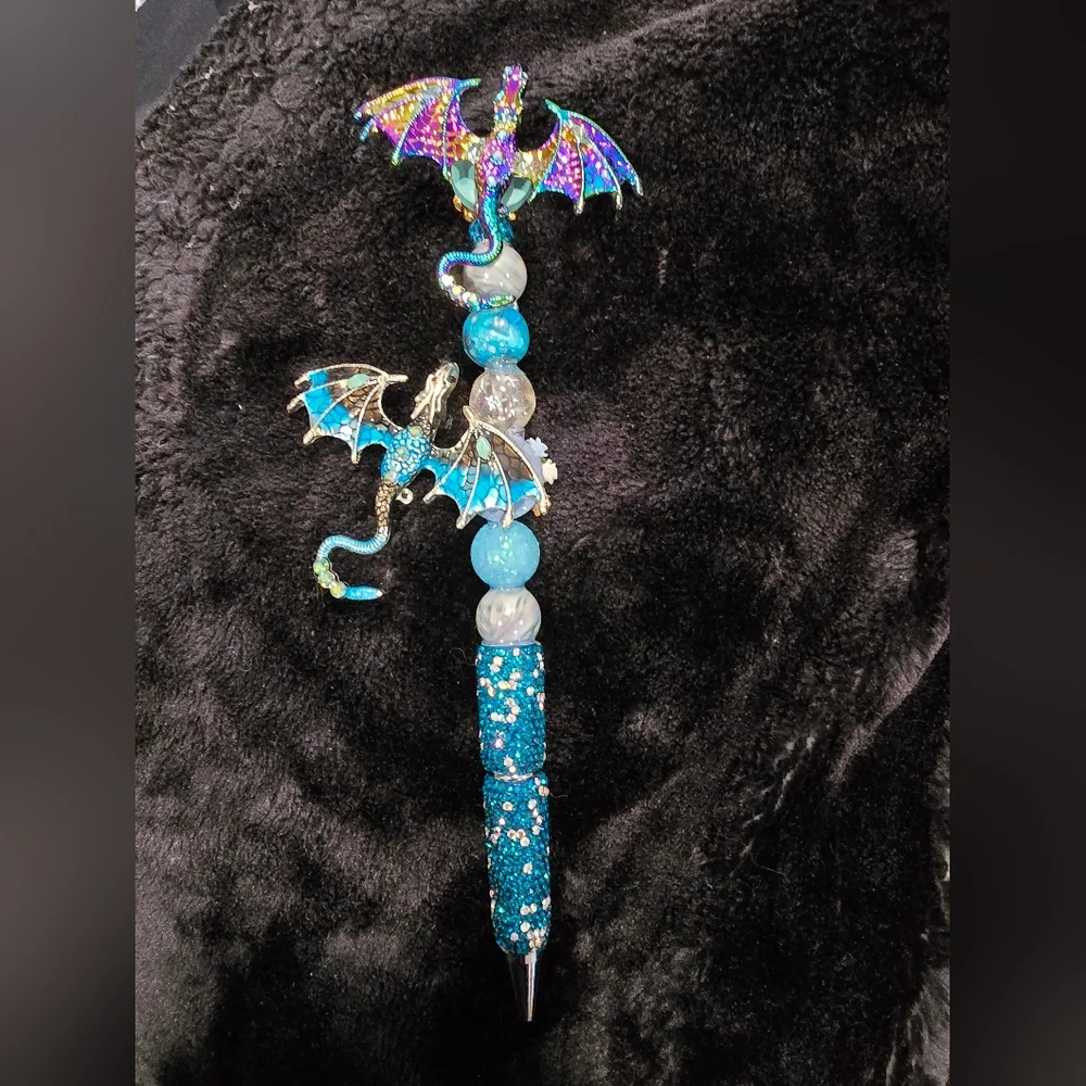Dragon-Themed Blue and Silver Pen